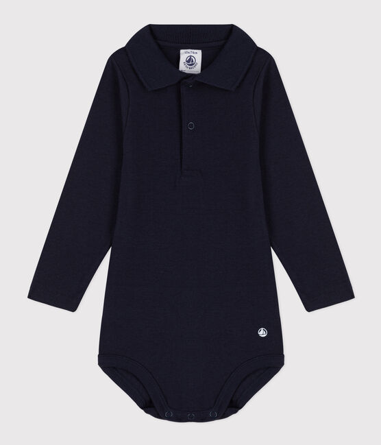 Body manches longues bébé col polo en coton bleu SMOKING