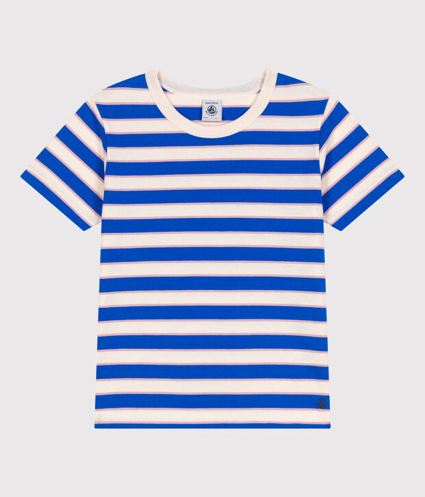Teeshirt enfant en coton manches courtes &agrave; rayures &eacute;cru/multicouleur