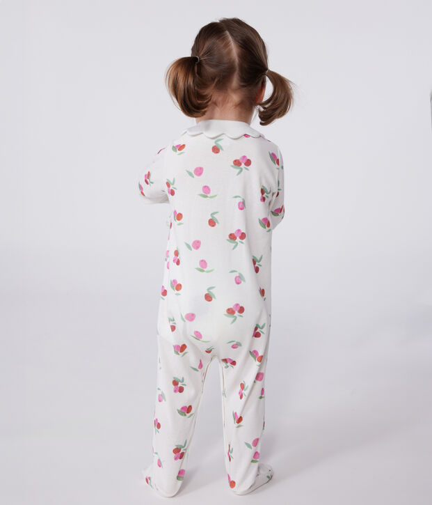 Pyjama b&eacute;b&eacute; en coton avec col p&eacute;tale fruits blanc/multicouleur