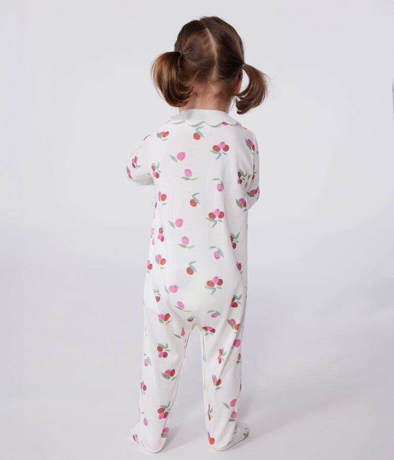Pyjama b&eacute;b&eacute; en coton avec col p&eacute;tale fruits blanc MARSHMALLOW/blanc MULTICO