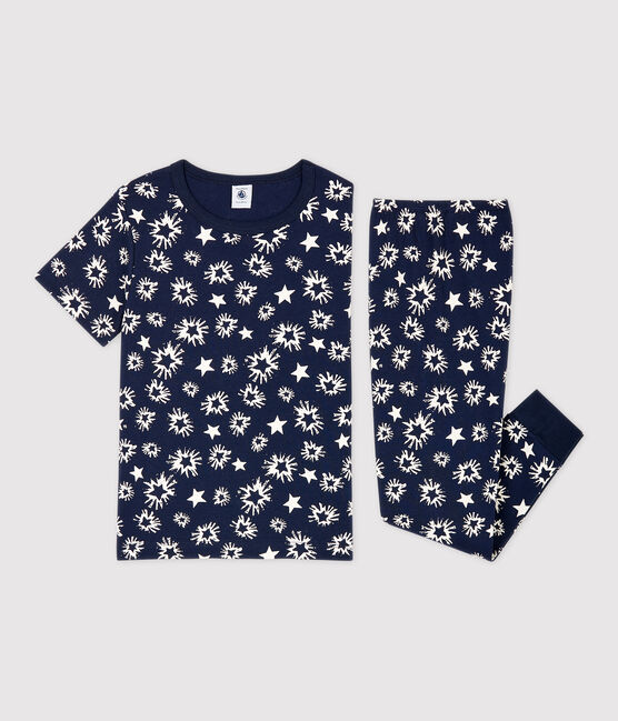 Pyjama  imprimé étoiles petit garçon en coton bleu SMOKING/blanc MARSHMALLOW
