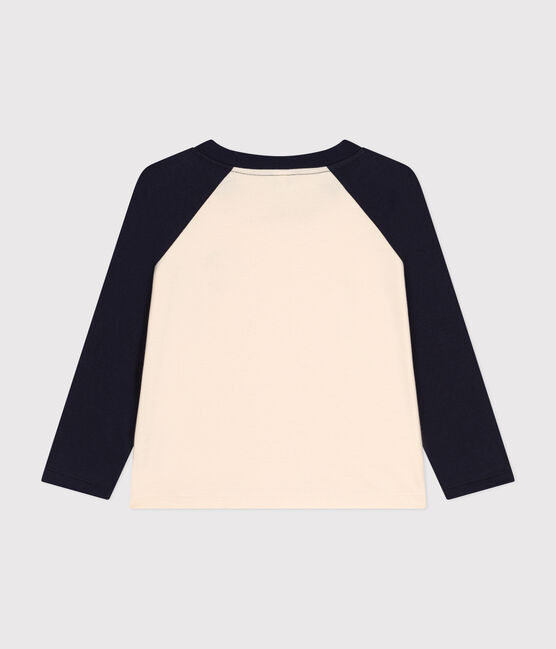 Tee-shirt manches longues en jersey fin enfant garçon blanc AVALANCHE/bleu SMOKING
