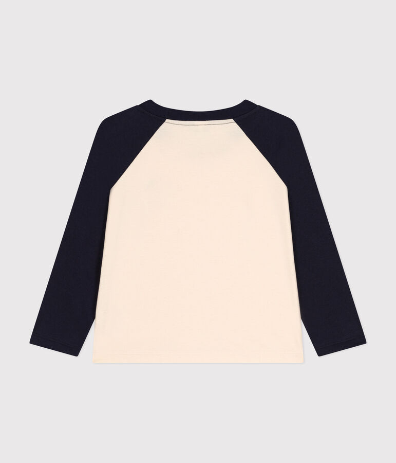 Tee-shirt manches longues en jersey fin enfant gar&ccedil;on blanc AVALANCHE/bleu SMOKING