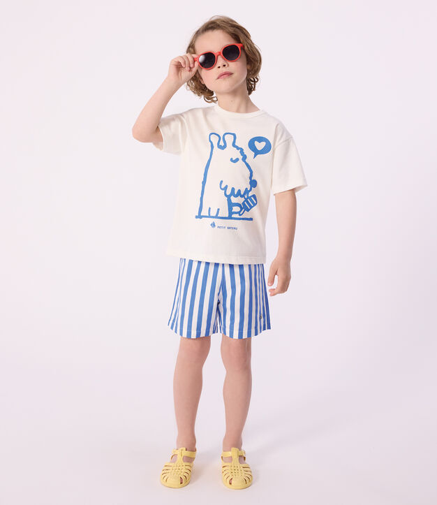 Short de bain enfant &agrave; rayures bleu/blanc