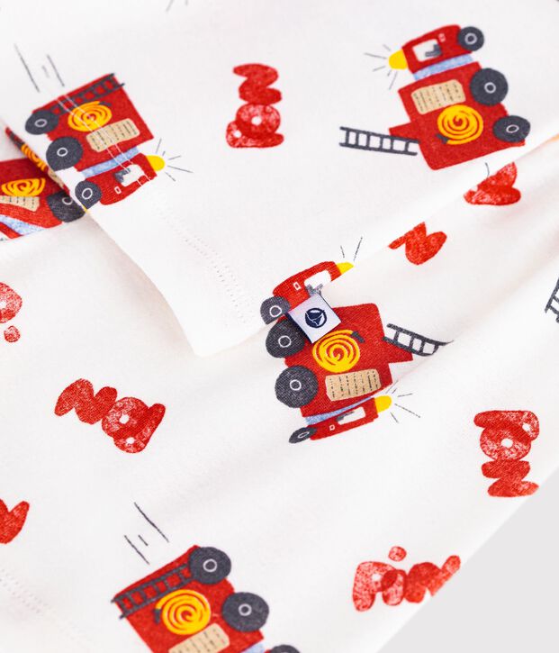 Pyjama short enfant en coton imprim&eacute; pompier blanc/multicouleur