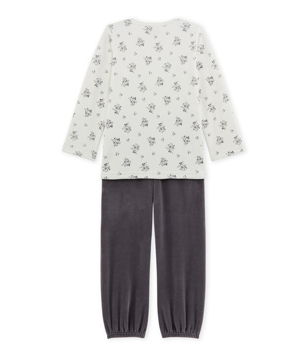 Pyjama fille en bouclette velours gris/blanc/multicouleur