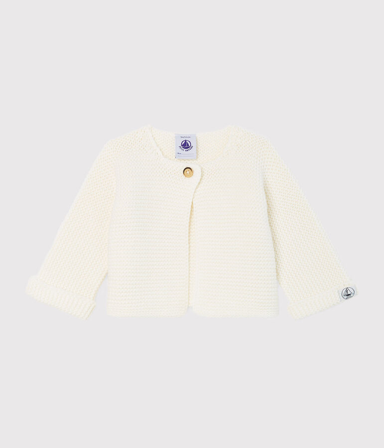 Cardigan b&eacute;b&eacute; en tricot 100% coton blanc MARSHMALLOW