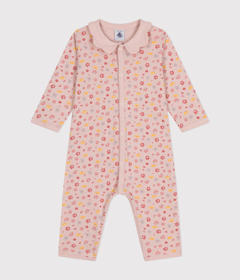 Pyjama sans pieds imprim&eacute; fleurs en coton b&eacute;b&eacute; rose SALINE/blanc MULTICO