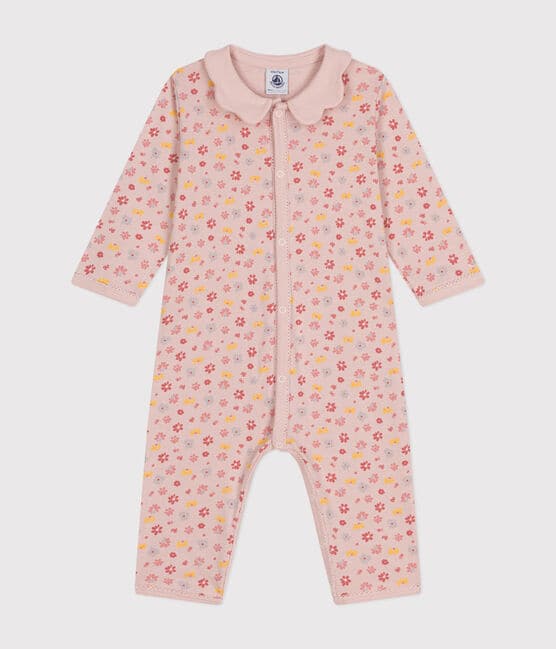 Pyjama sans pieds imprimé fleurs en coton bébé rose SALINE/blanc MULTICO