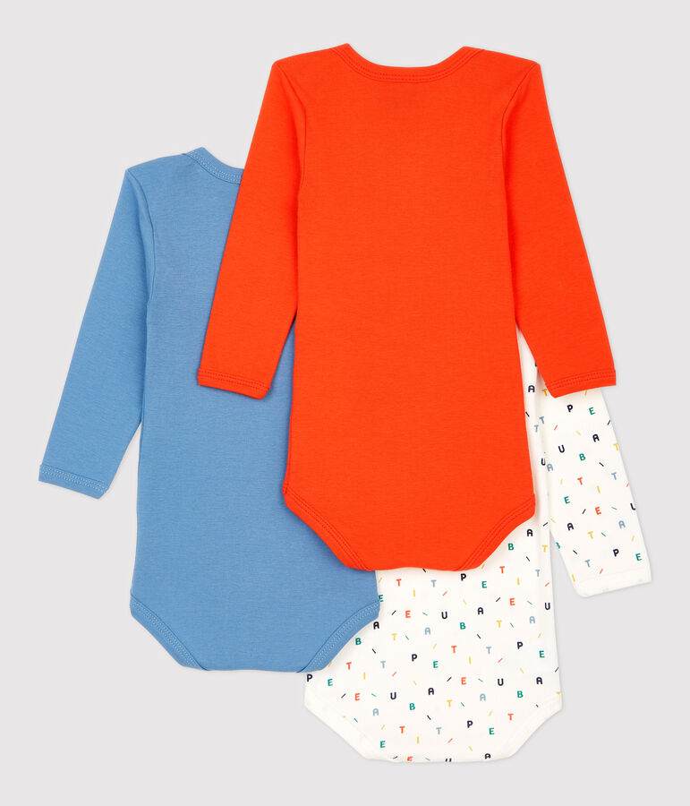 Lot de 3 bodies manches longues b&eacute;b&eacute; en coton biologique multicouleur
