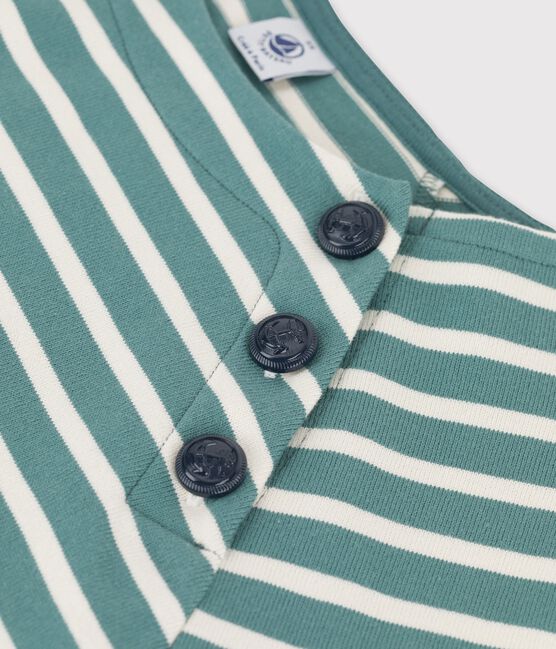 Marinière boutonnée en coton Femme vert BRUT/blanc AVALANCHE