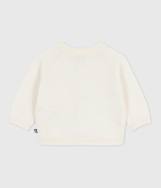 Cardigan bébé en tricot laine et coton brodé d'étoiles blanc MARSHMALLOW/gris ARGENT