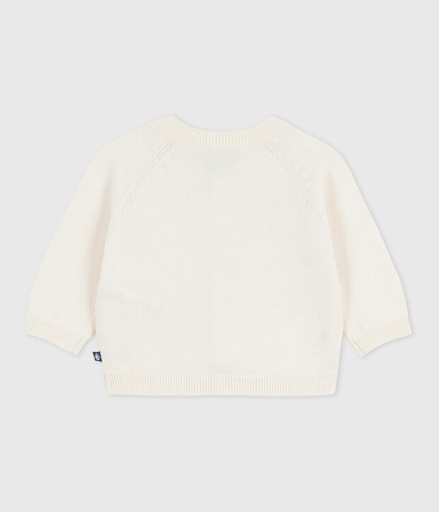 Cardigan b&eacute;b&eacute; en tricot laine et coton brod&eacute; d'&eacute;toiles blanc/gris