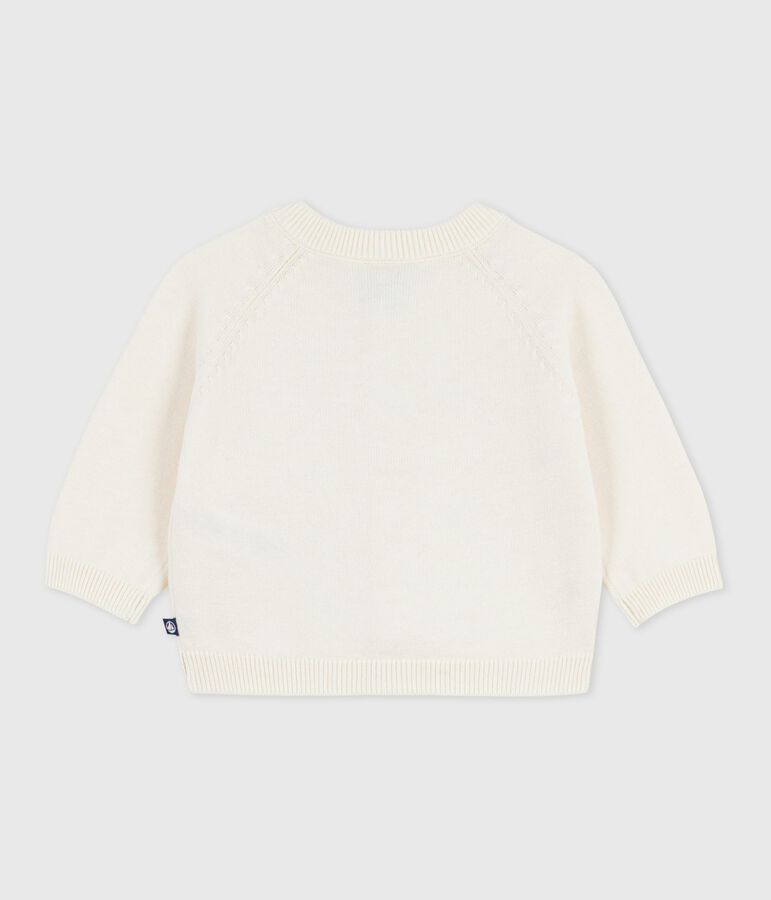 Cardigan b&eacute;b&eacute; en tricot laine et coton brod&eacute; d'&eacute;toiles blanc MARSHMALLOW/gris ARGENT