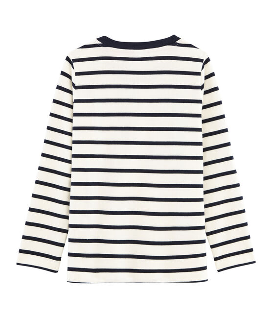Tee-shirt manches longues enfant garçon blanc MARSHMALLOW/bleu SMOKING