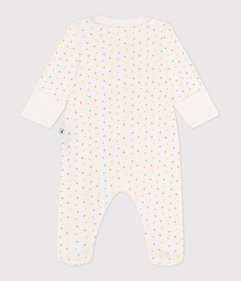 Pyjama b&eacute;b&eacute; en coton &agrave; col avec zip c&oelig;urs blanc MARSHMALLOW/blanc MULTICO