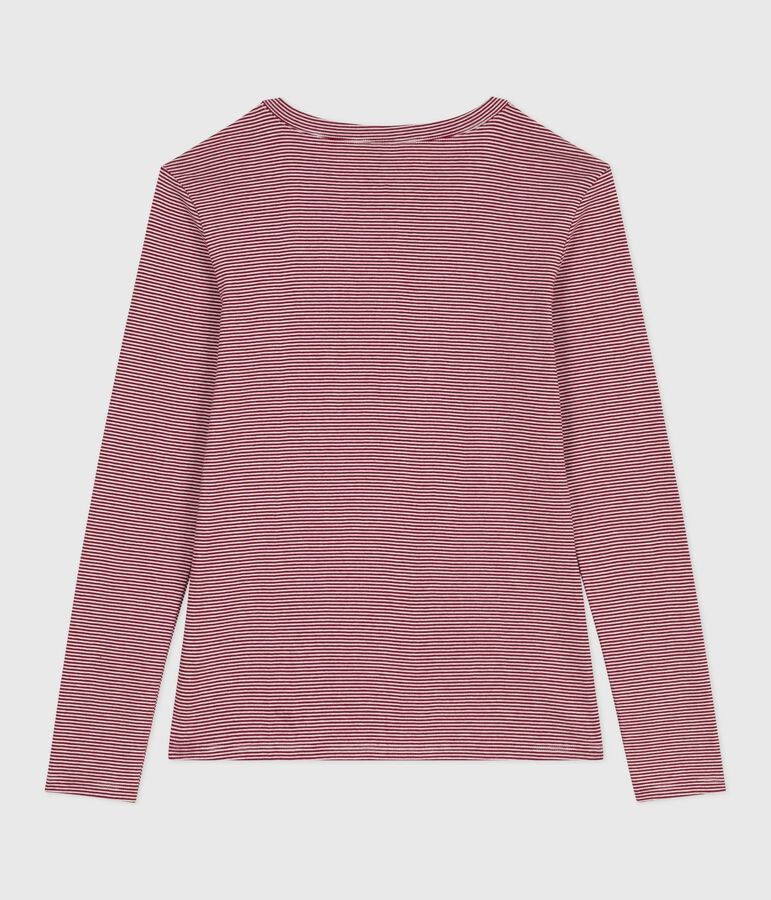 Tee-shirt femme l'iconique en coton manches longues rouge AMARANTE/ MARSHMALLOW