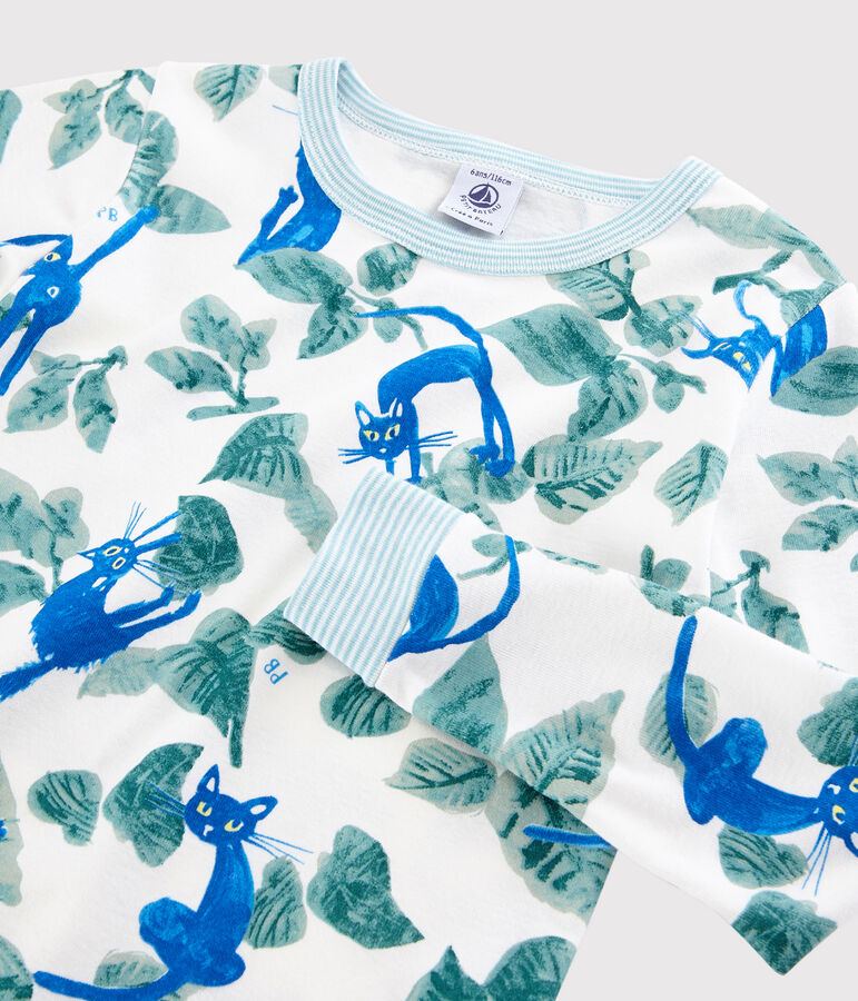 Pyjama snugfit imprim&eacute; chat petit gar&ccedil;on en coton blanc MARSHMALLOW/blanc MULTICO