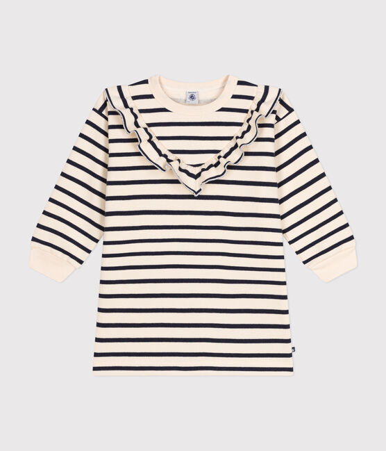 Robe manches longues en molleton gratté enfant fille blanc AVALANCHE/bleu SMOKING