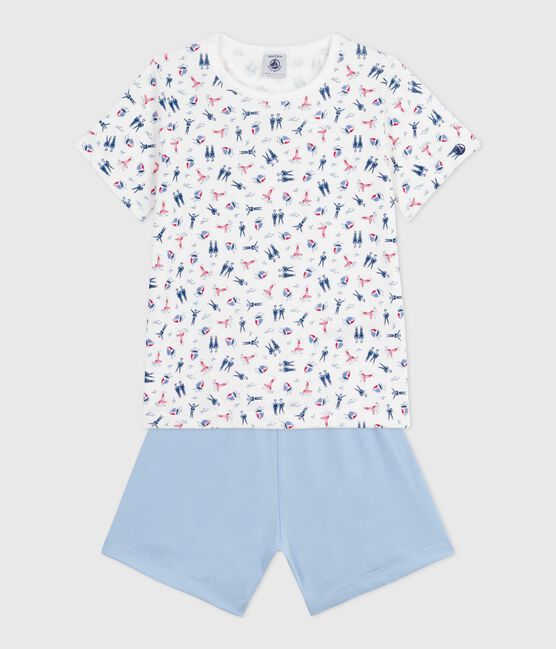 Pyjama short enfant en coton bleu JASMIN/blanc MULTICO