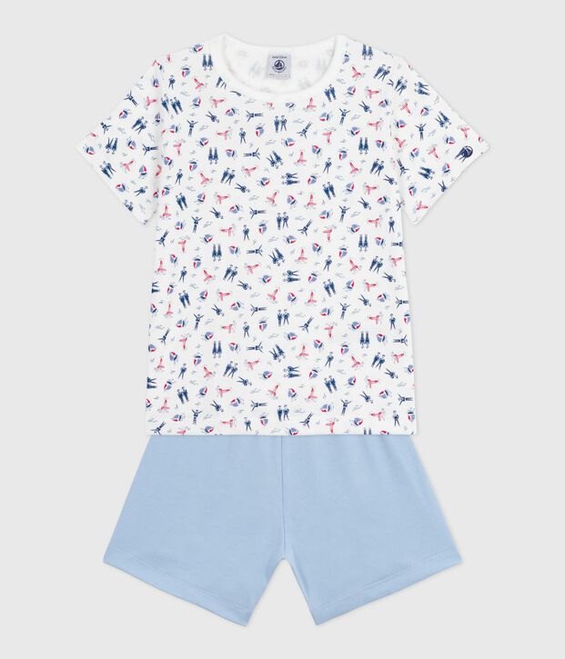 Pyjama short enfant en coton bleu/multicouleur