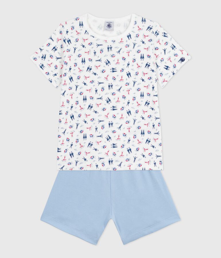 Pyjama short enfant en coton bleu JASMIN/blanc MULTICO