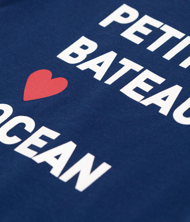 Tee-shirt enfant mixte en coton manches courtes imprim&eacute; bleu fonc&eacute;