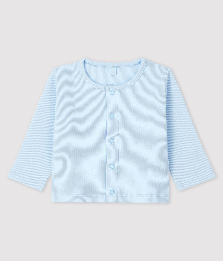 Cardigan b&eacute;b&eacute; en c&ocirc;te 2x2 en coton biologique bleu