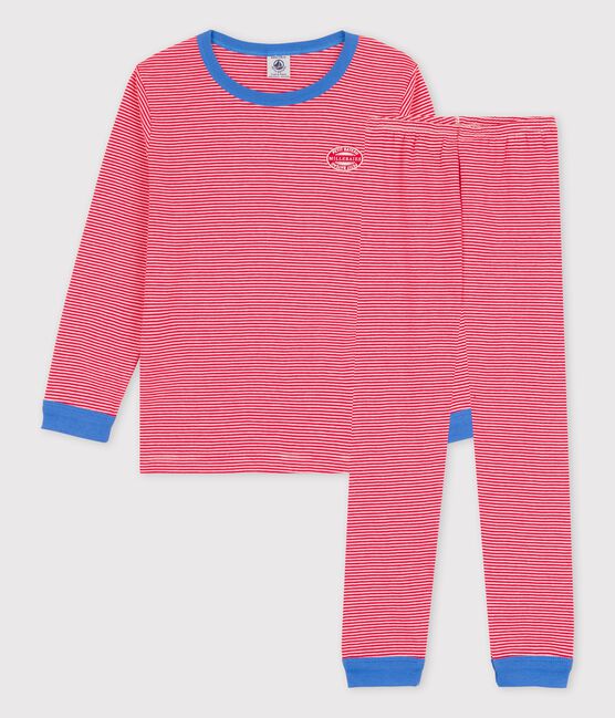 Pyjama rayé milleraies en coton enfant rouge PEPS/blanc MARSHMALLOW