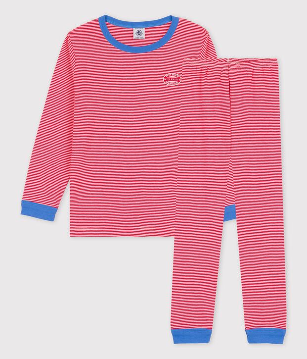 Pyjama ray&eacute; milleraies en coton enfant rouge/blanc