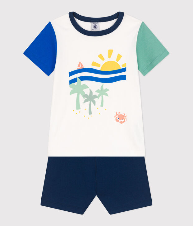 Pyjama short enfant en coton blanc/multicouleur