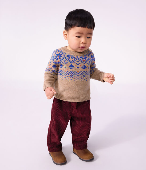 Pantalon b&eacute;b&eacute; en velours uni bordeaux