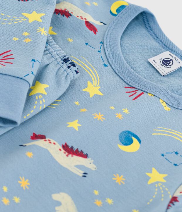 Pyjama enfant en molleton imprim&eacute; bleu/multicouleur