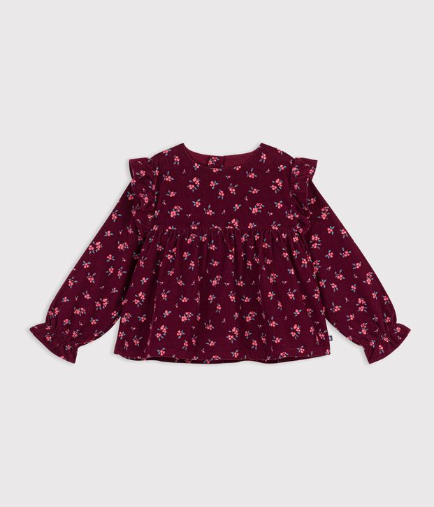 Blouse enfant en coton manches longues imprim&eacute;e rouge/multicouleur