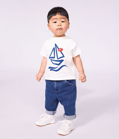 Tee-shirt b&eacute;b&eacute; en coton manches courtes uni &agrave; motif