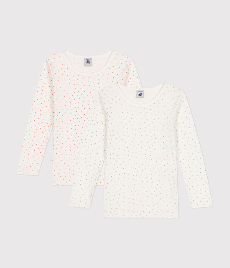 Lot de 2 tee shirts manches longues c&oelig;ur en coton petite fille variante 1