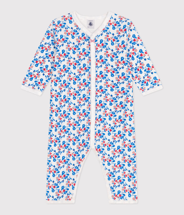 Pyjama b&eacute;b&eacute; en coton sans pieds fleuri blanc MARSHMALLOW/blanc MULTICO