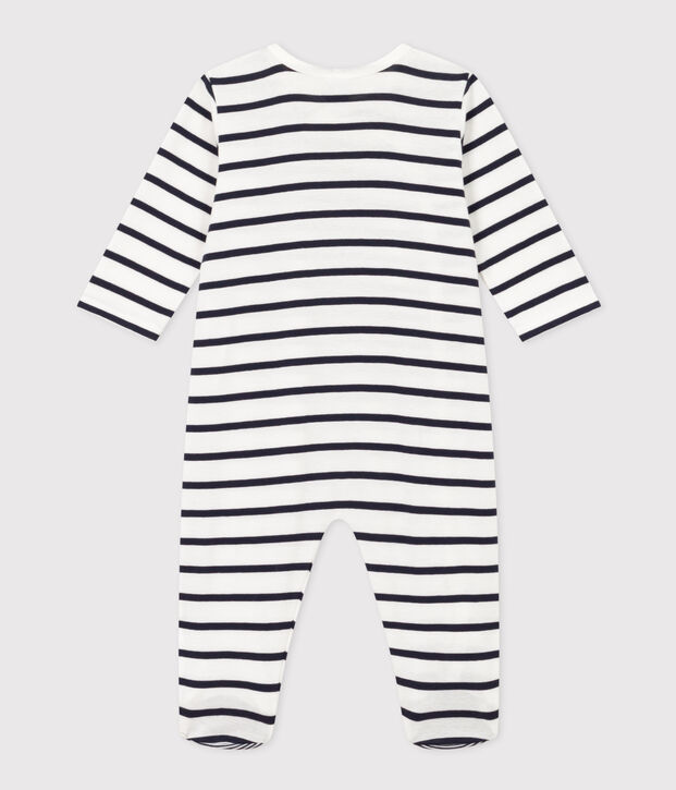 Pyjama b&eacute;b&eacute; &agrave; rayures en coton b&eacute;b&eacute; blanc/bleu