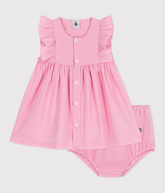 Robe bébé en coton léger sans manches et bloomer, imprimés vichy blanc ECUME/ PETAL