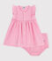 Robe bébé en coton léger sans manches et bloomer, imprimés vichy blanc ECUME/ PETAL