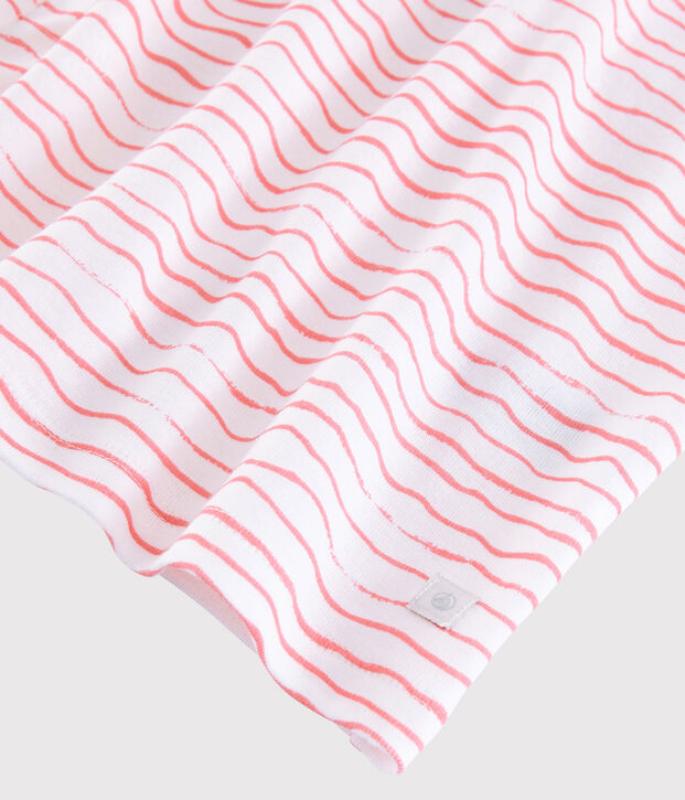 Pyjama snugfit imprim&eacute; vagues roses petite fille en coton blanc/rose