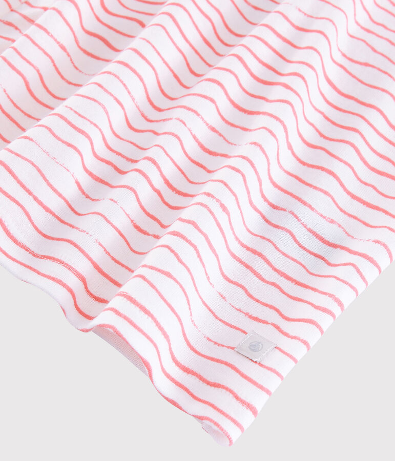 Pyjama snugfit imprim&eacute; vagues roses petite fille en coton blanc/rose