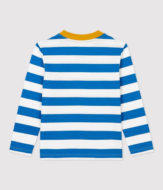 Tee-shirt manches longues en coton enfant garçon bleu RUISSEAU/blanc MARSHMALLOW