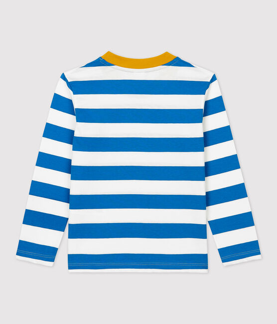 Tee-shirt manches longues en coton enfant garçon bleu RUISSEAU/blanc MARSHMALLOW
