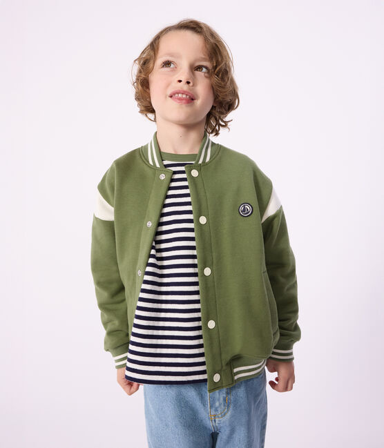 Veste teddy enfant en coton vert OLIVINE/ MILK