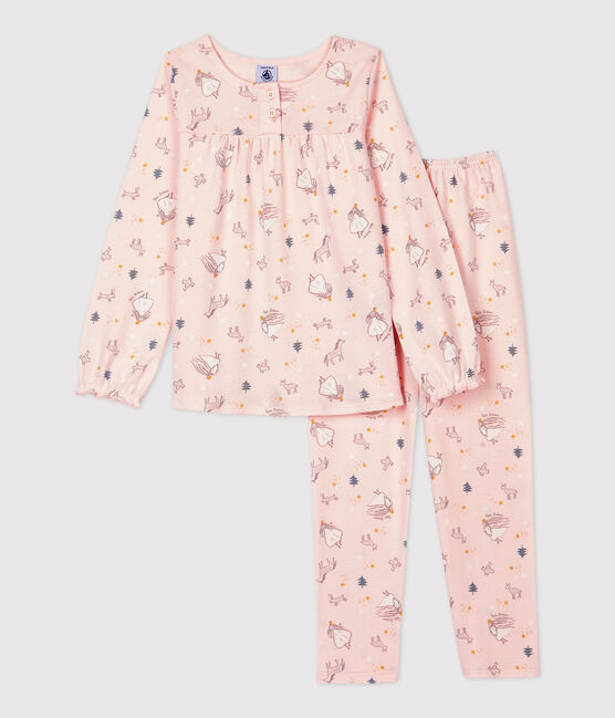 Pyjama petite fille imprimé princesse en coton rose FLEUR/blanc MULTICO
