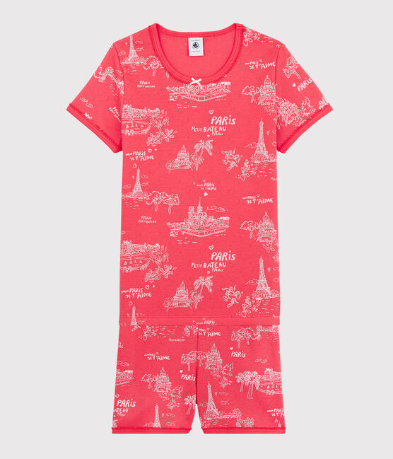 Pyjacourt imprimé Paris petite fille en coton rose GROSEILLER/rose FLEUR