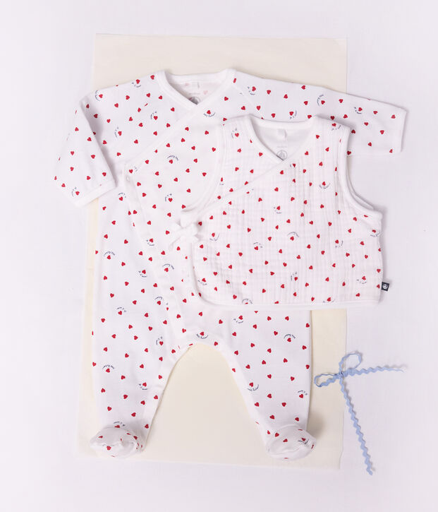 Gilet b&eacute;b&eacute; en gaze de coton sans manche imprim&eacute; petit c&oelig;urs blanc/multicouleur