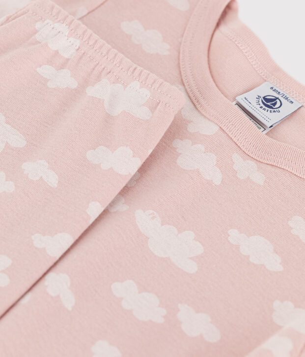 Pyjama ajust&eacute; petite fille en coton rose/blanc