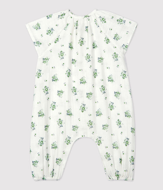 Combinaison longue imprimé fleuri en gaze de coton bio bébé blanc MARSHMALLOW/blanc MULTICO